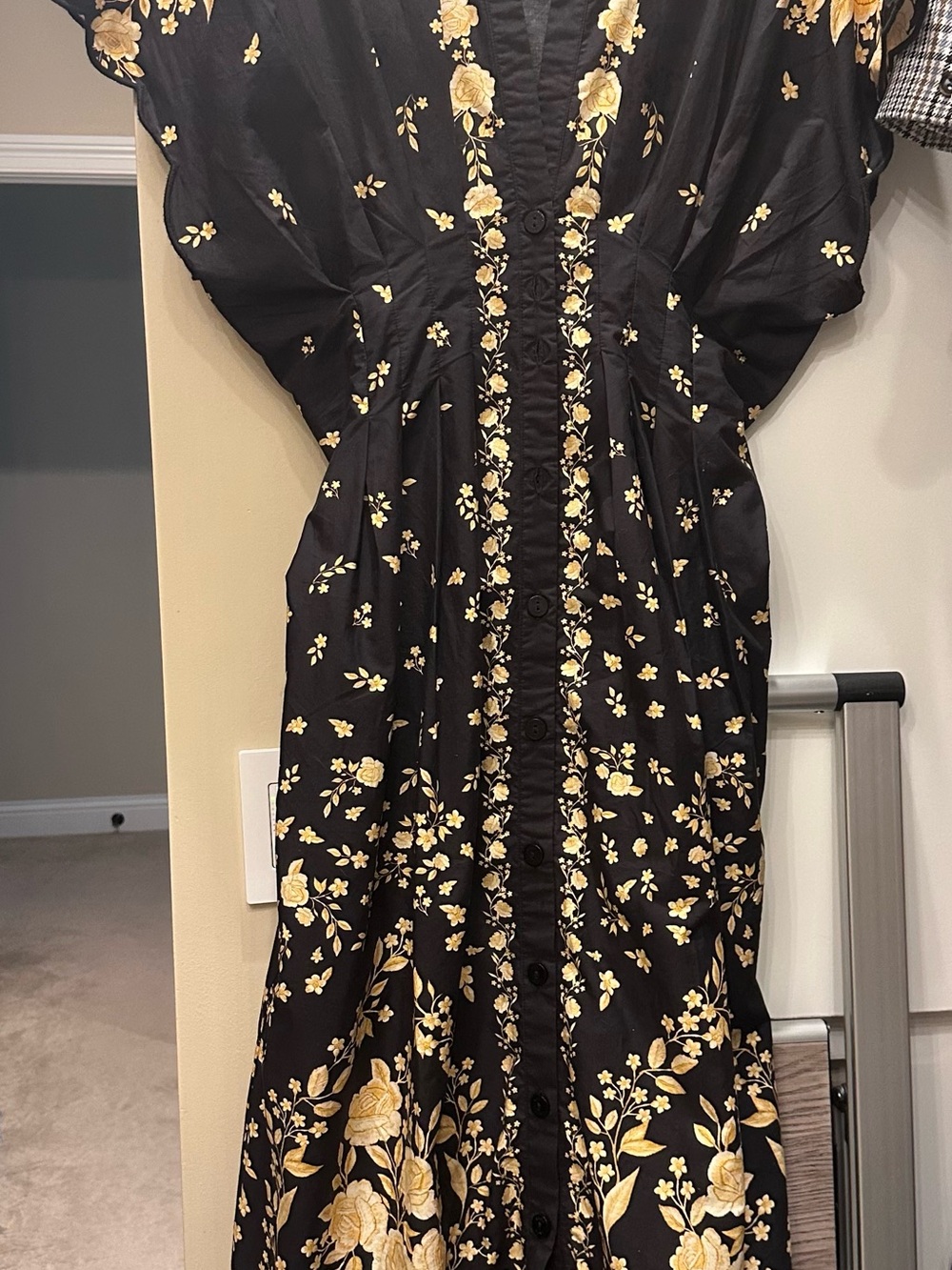 FARM Rio x Anthropologie Black Maxi Dress with Yellow Gold Floral Print ❤️ - Picture 4 of 11